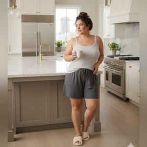 Sleeveless Ribbed Fitted Grey Tank Top Curvy Plus size 3X Stretch Cotton Blend